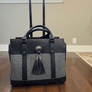 JKM Company Black and Grey Tooled Rolling iPad, Tablet or Laptop Tote